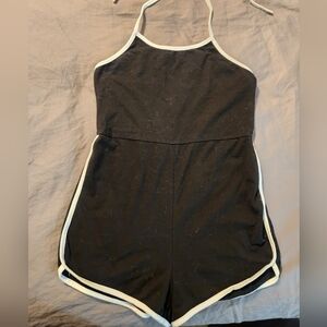 Black with white striped romper